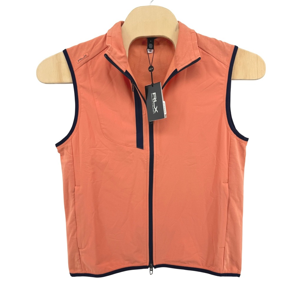 NEW RLX Ralph Lauren Golf Vest Mens Medium Orange Concept 2 Peach Tree Full Zip